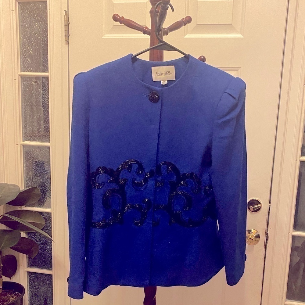 NOLAN MILLER RIYAL BLUE 100% WOOL BEADED BLAZER SIZE 12